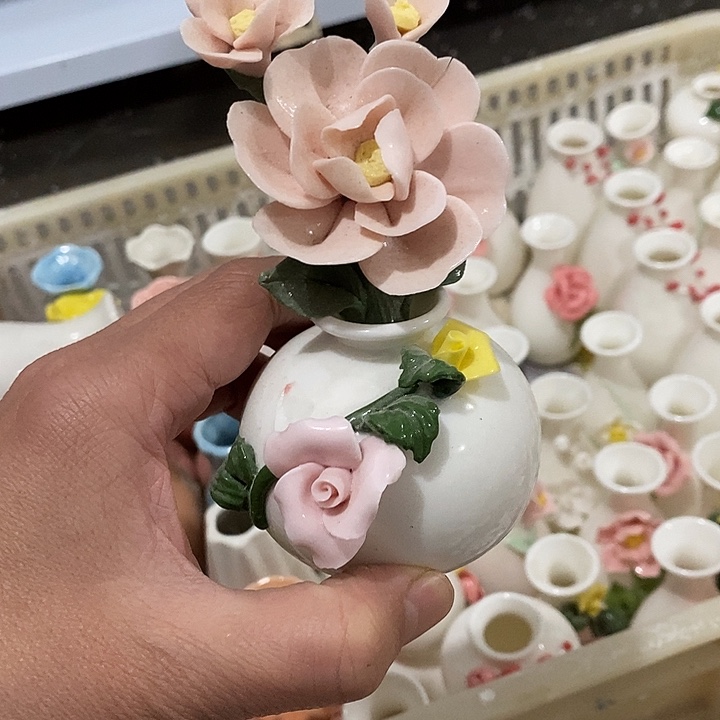 瓷片纯手工陶瓷花摆件瑕