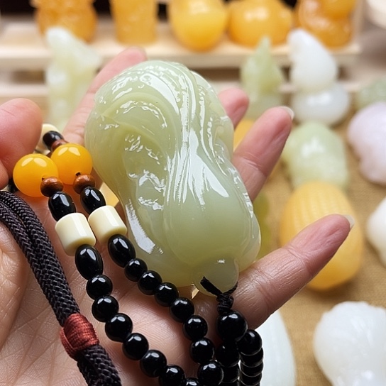 扯***光玉天然玉石手把件