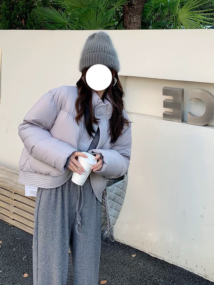 2024韩国冬新款女短款高端鹅绒面包服洋气廓形加厚磁吸外套