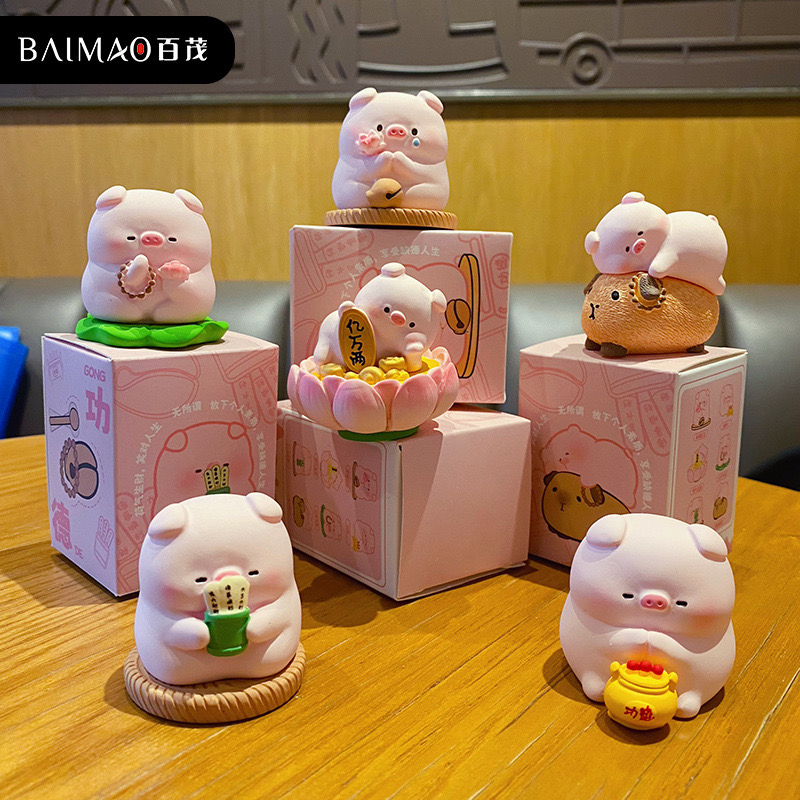 【双许愿+对对碰】佛系猪猪小摆件创意精致树脂公仔家居装饰品摆件