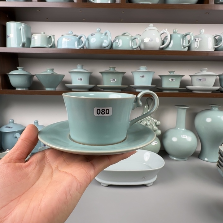 瓷片汝瓷咖啡杯套装圈足烧仿古釉微瑕080