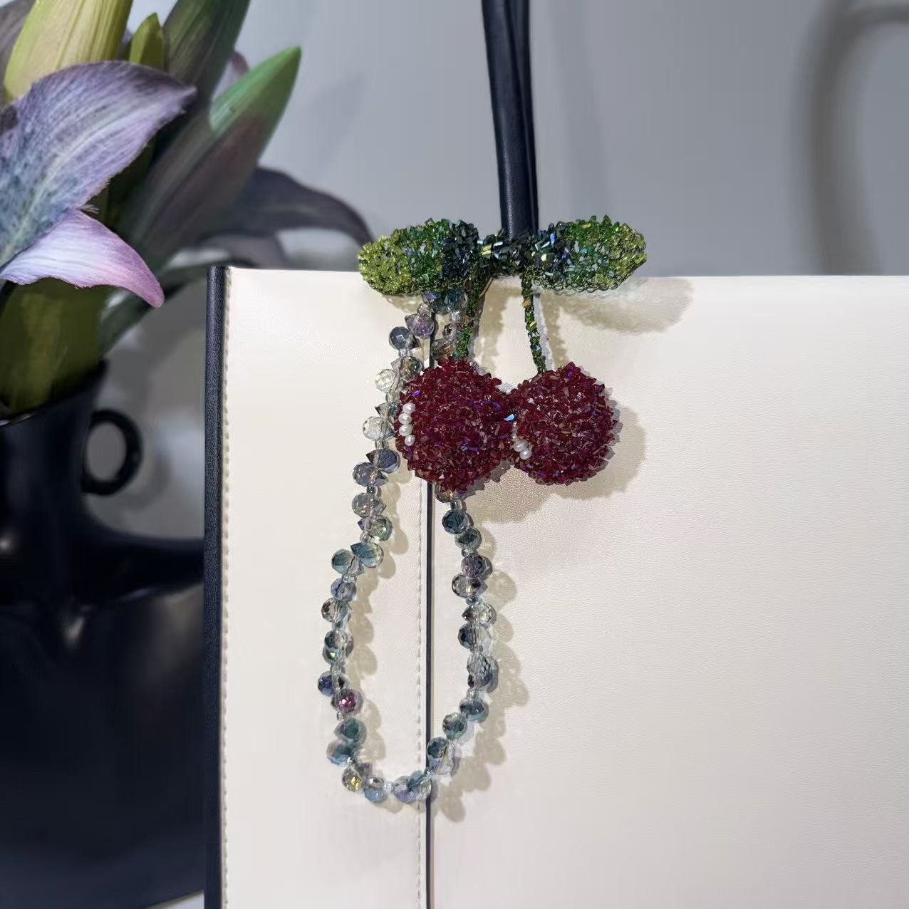 非金属合成锆石吊坠 【莫奈海之星】樱桃系列包挂钥匙扣小众优雅款