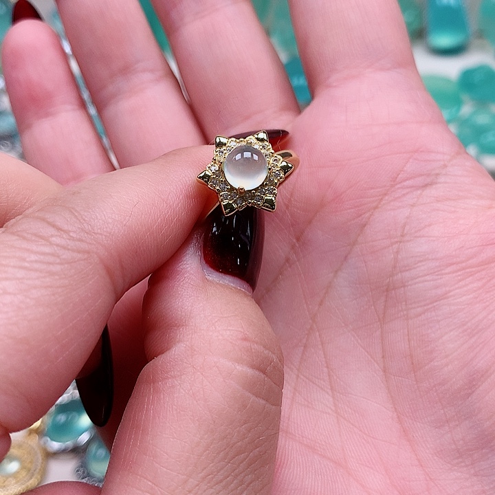 蛇纹石玉戒指银S925镶嵌