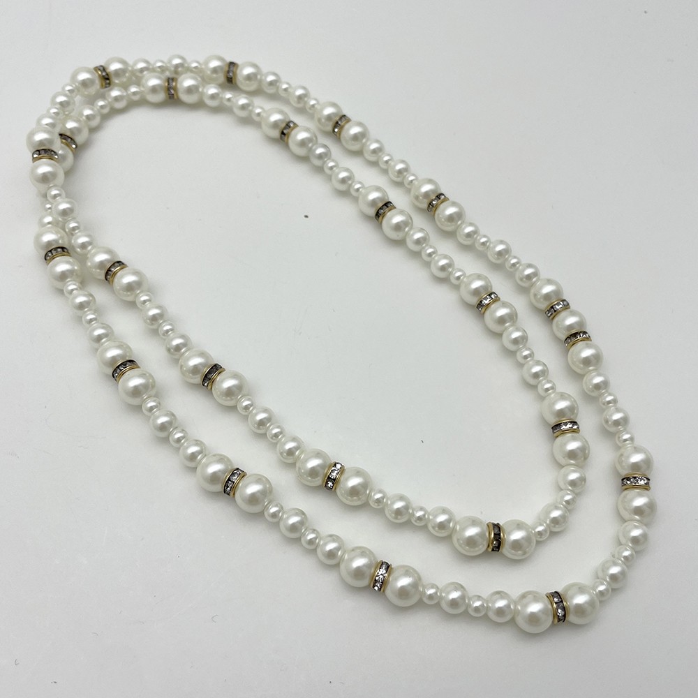 铜合金项链 X12白色长珍珠项链镶闪钻优雅轻奢通勤宴会百搭项链