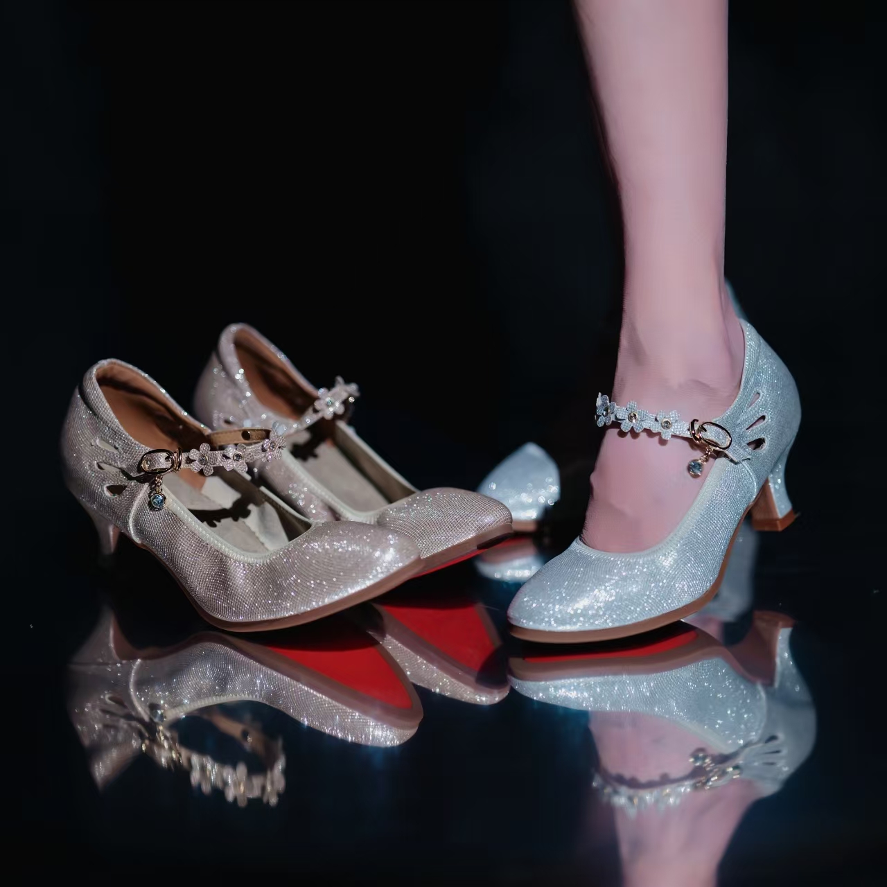 花朵格利特松紧口软底专业教师方口舞鞋成人交谊舞华尔兹广场舞