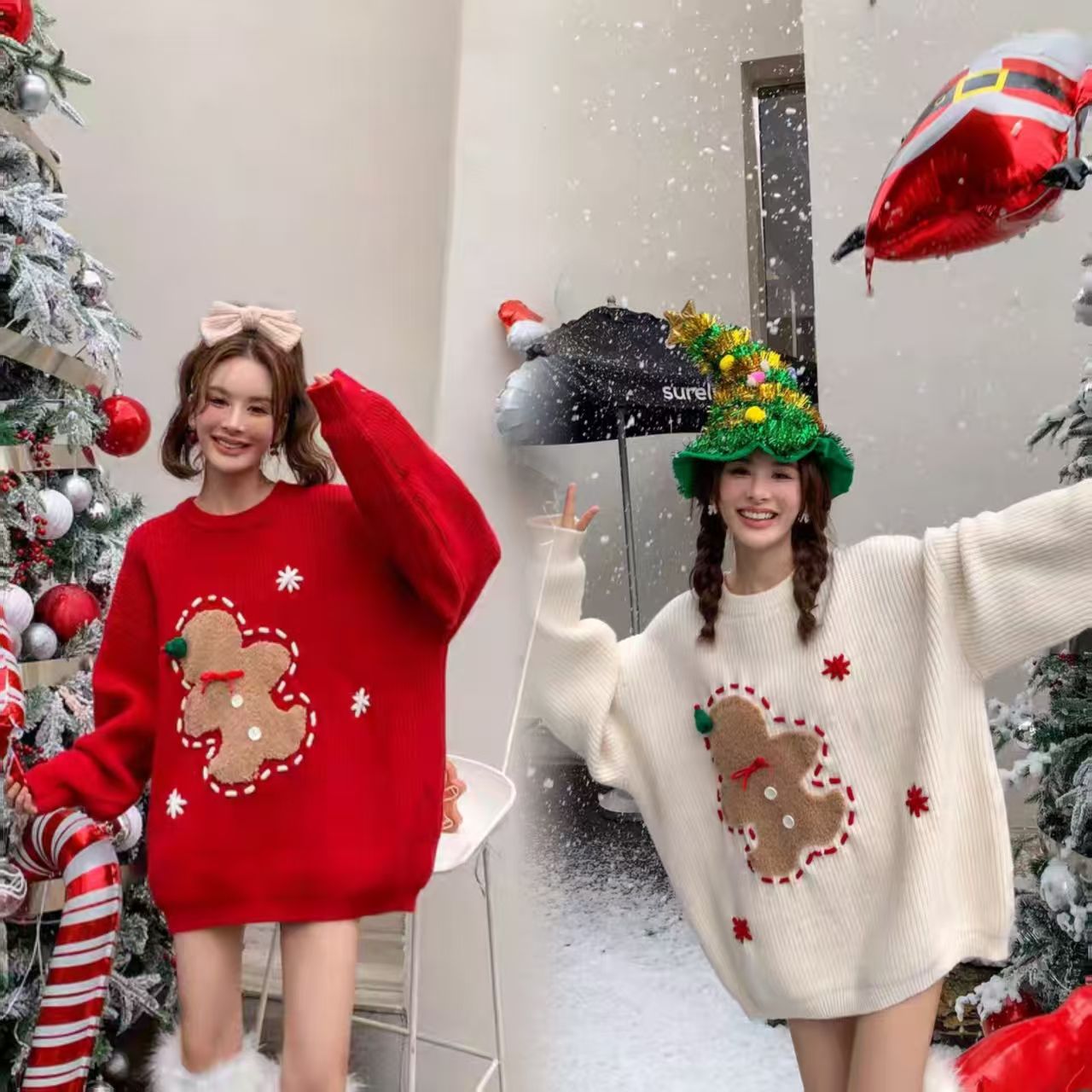 2025新款圣诞风宽松大版毛衣孕妇上衣大码时尚加厚冬季上衣女