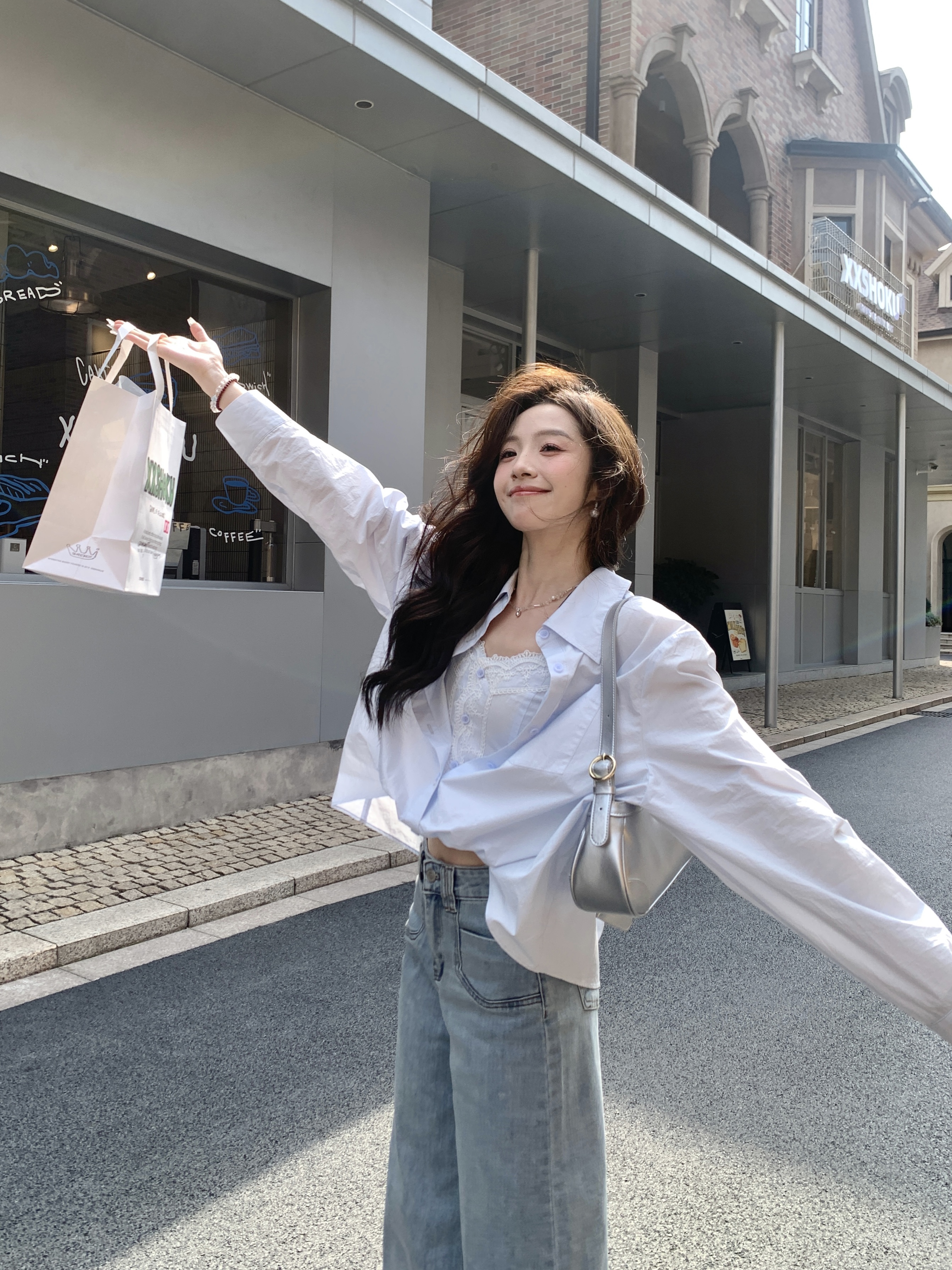 现货Even一雯【海盐甜酪】韩系高智感高级时尚蕾丝褶皱假两件衬衫