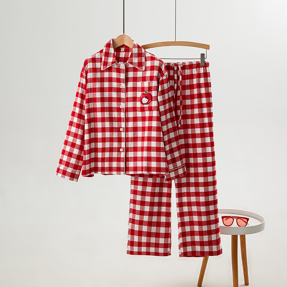 【红苹果kt】纯棉磨毛红格子节日氛围软糯亲肤柔软睡衣家居服