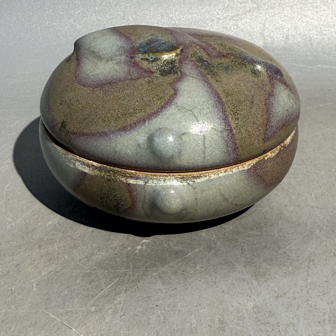 钧窑粉盒残器，口直径8cm，高5cm，老钧瓷，旧藏，喜欢的来