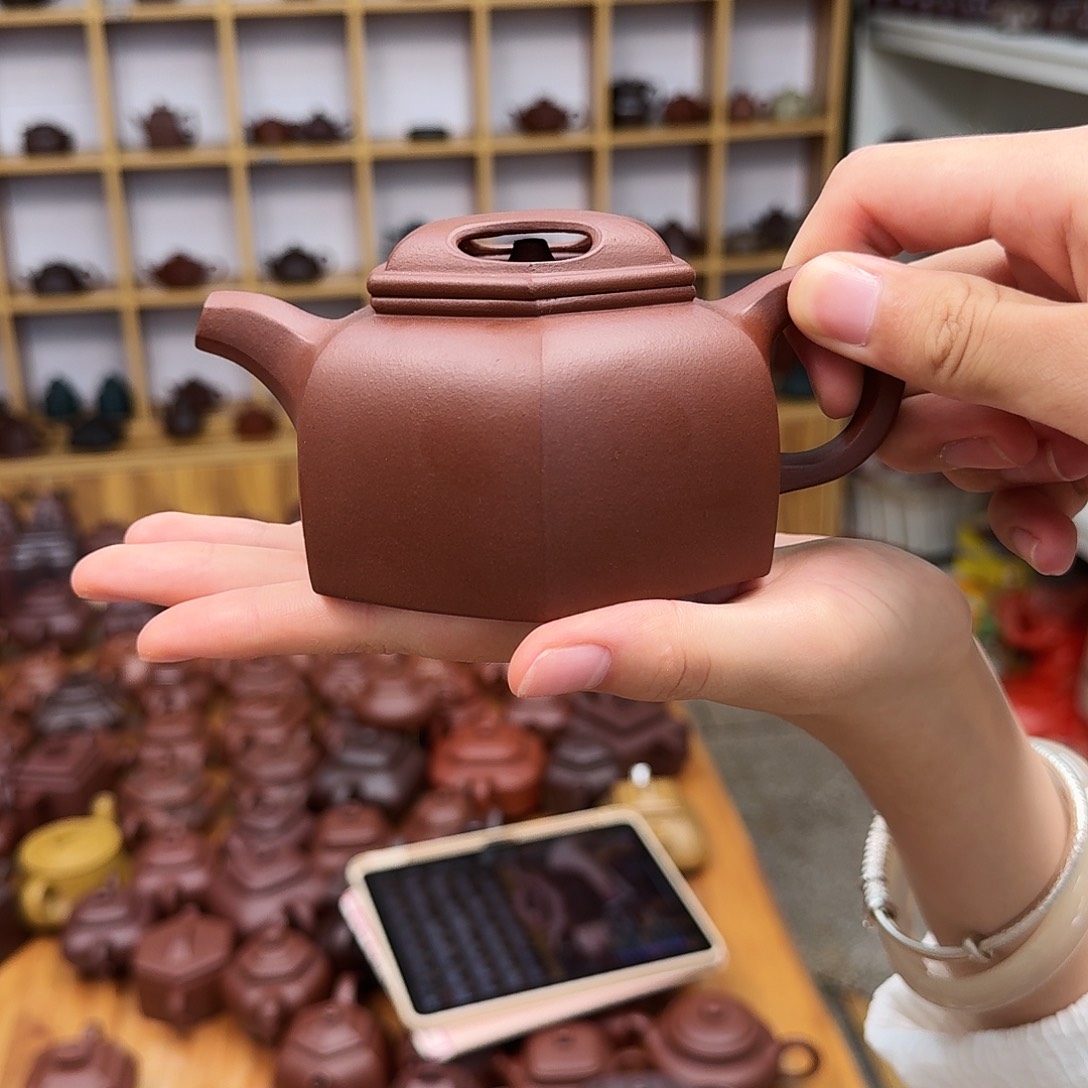 茶壶紫砂紫砂壶六方牛盖莲子300cc