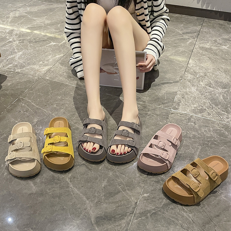 新款厚底搭扣拖鞋女夏季外穿韩版松糕鞋沙滩凉鞋淑女风