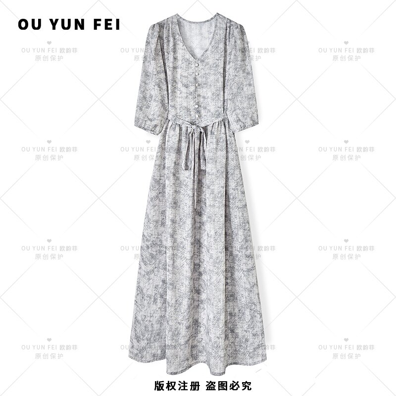 【明星王祖贤同款V】连衣裙夏季显瘦穿搭女装洋气高级长裙F2085