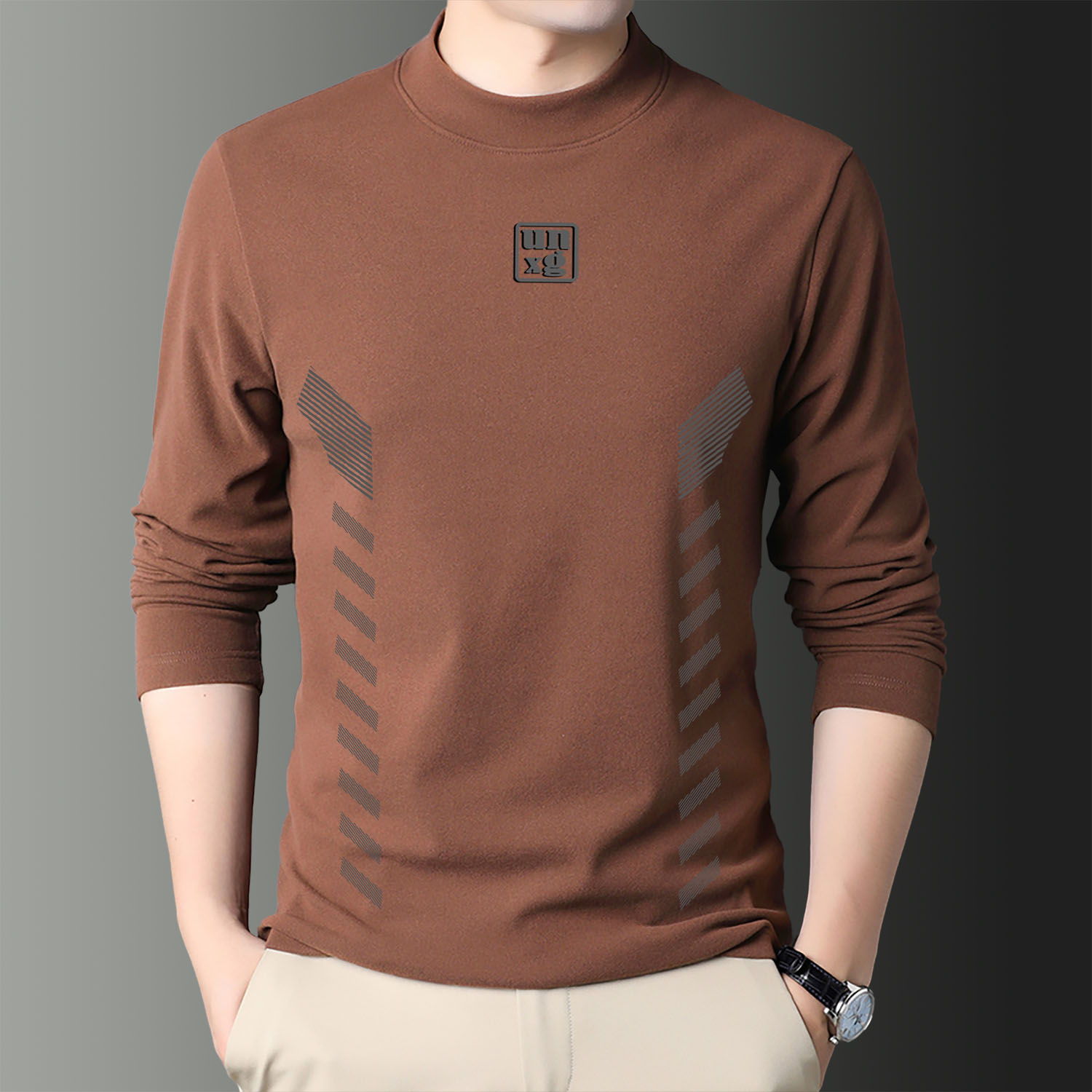 打底衫秋冬季新款半高领德绒上衣男士保暖加绒修身ins内搭长袖t恤