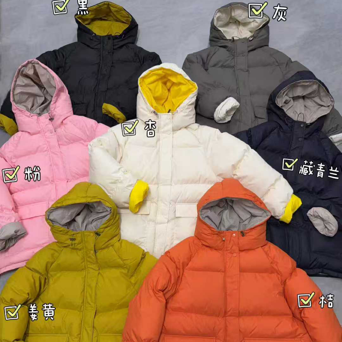 秋冬款中长款加厚连帽撞色拼接时尚百搭休闲女士棉外套