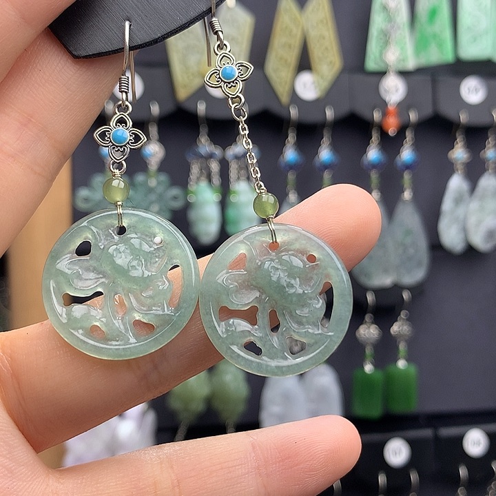 翡翠耳饰银S925镶嵌阡****年55566