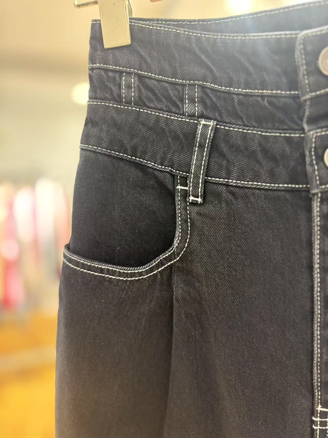 【十一】 品牌撤柜微瑕   休闲直通 阔腿裤  黑色牛仔裤 ZK521