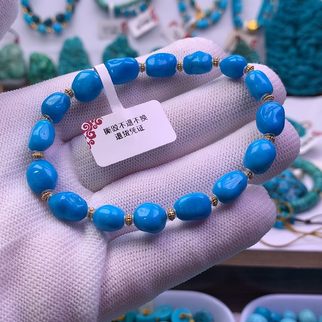 绿松石未镶嵌爆蓝随型手串8+