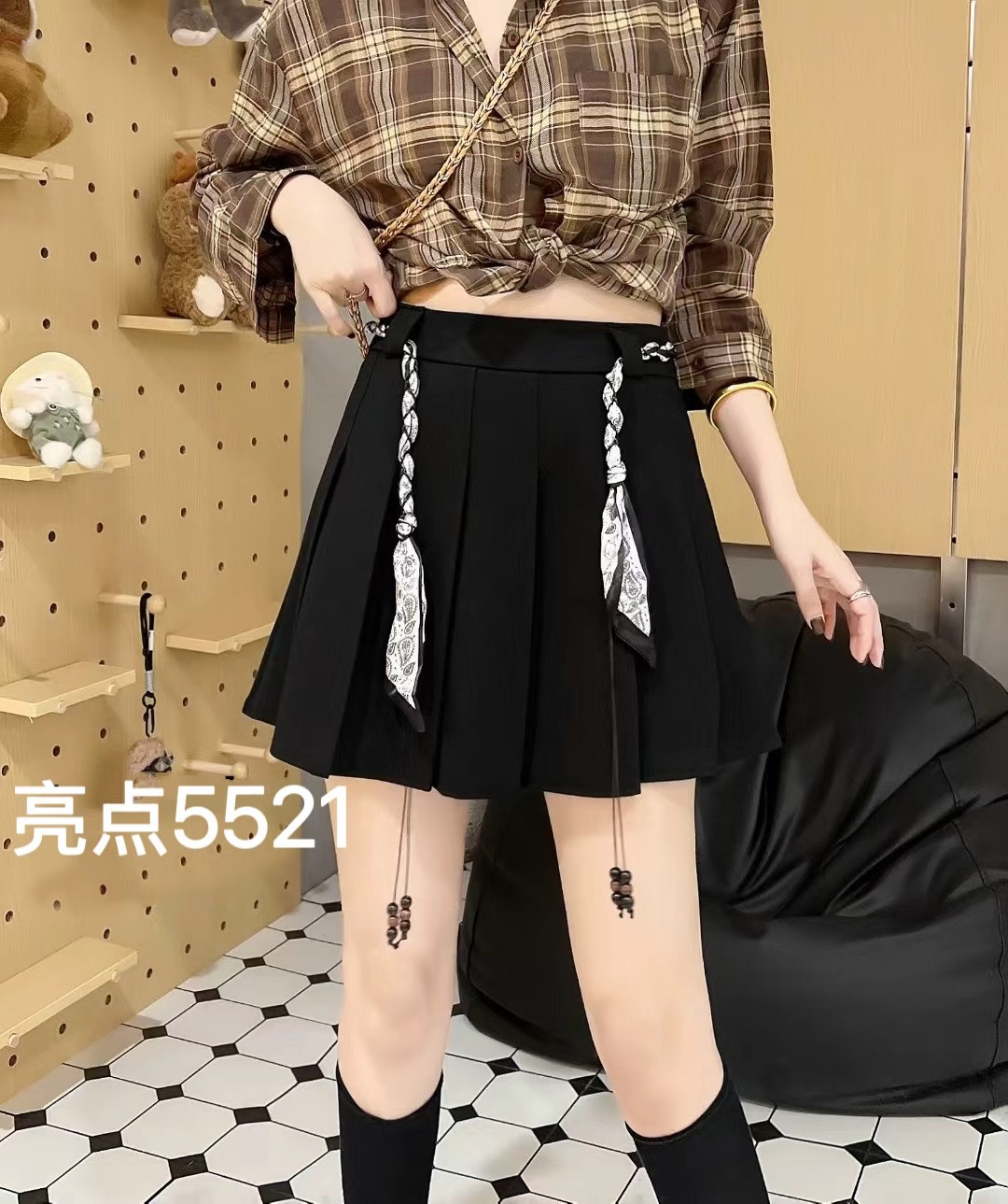秋冬新款5521高腰系带大码女装半身百褶裙显瘦百搭洋气款