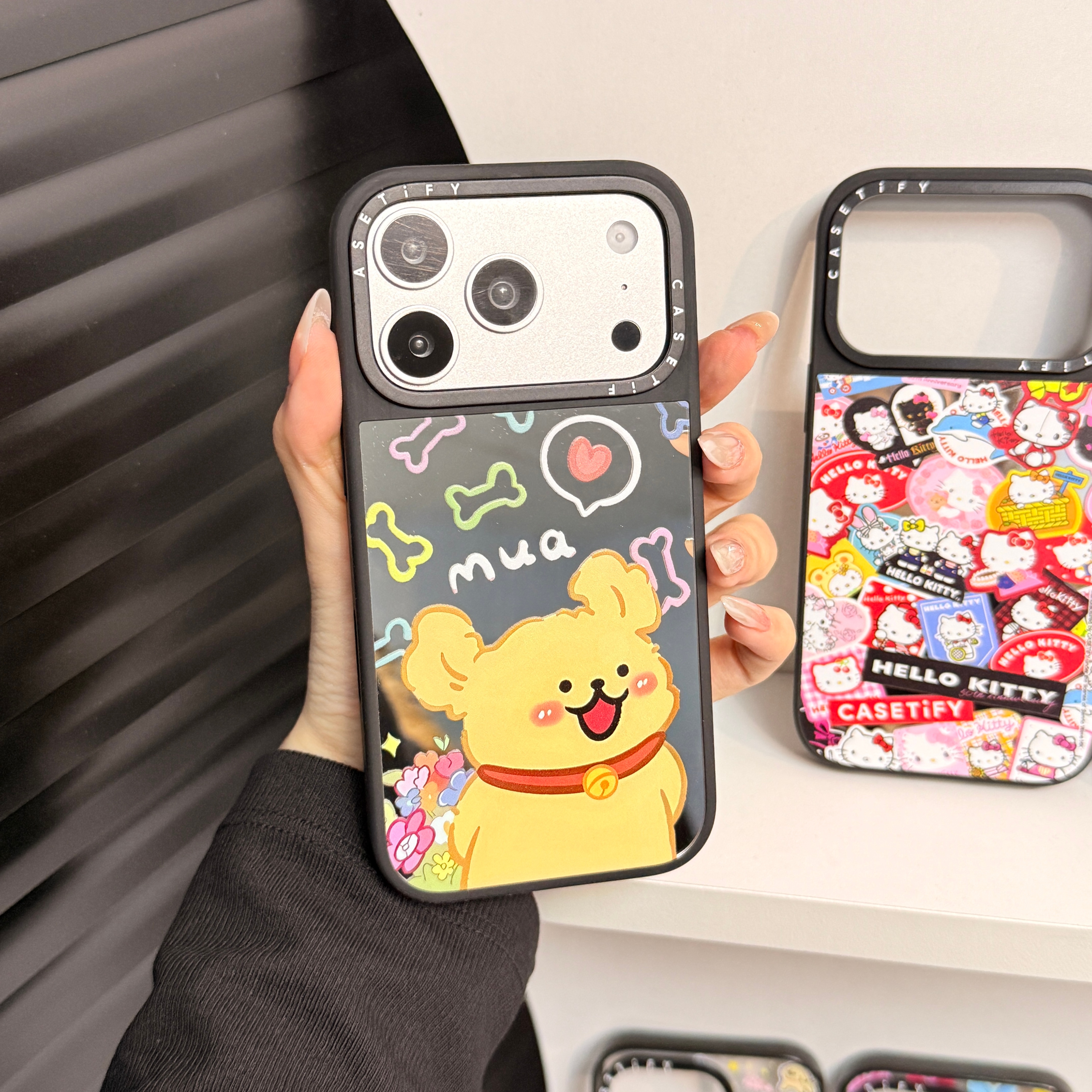 case卡通捧花小狗适用苹果17promax手机壳16p/17pro防摔14/15镜面