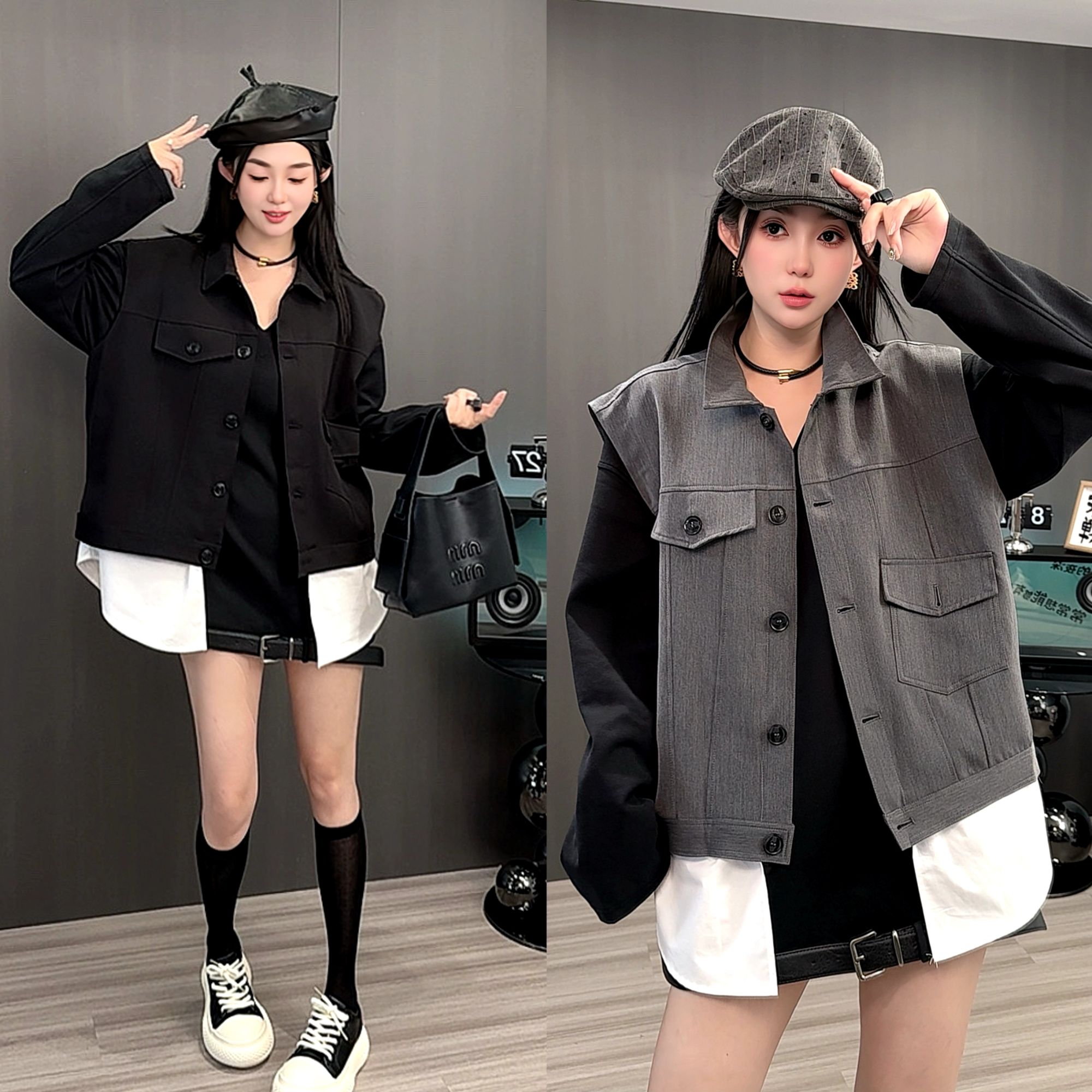 西装马甲女2025秋季新款欧洲站撞色拼接翻领无袖外套单排扣上衣
