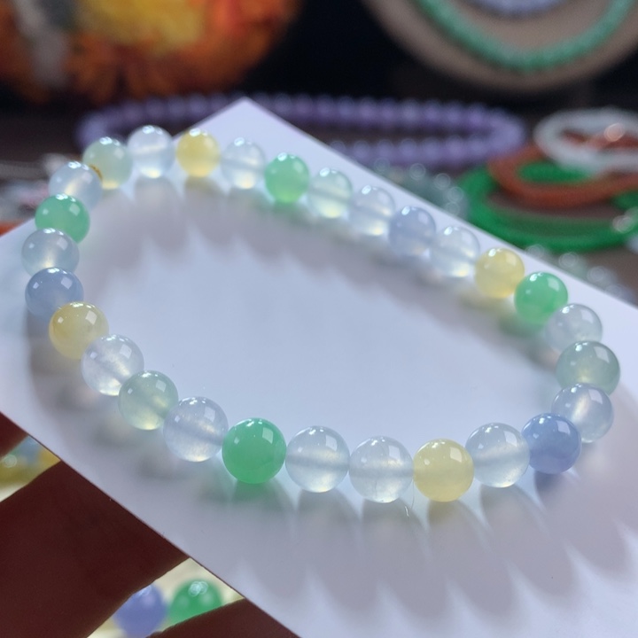 翡翠手链未镶嵌翡翠高冰马卡龙卡6.50+