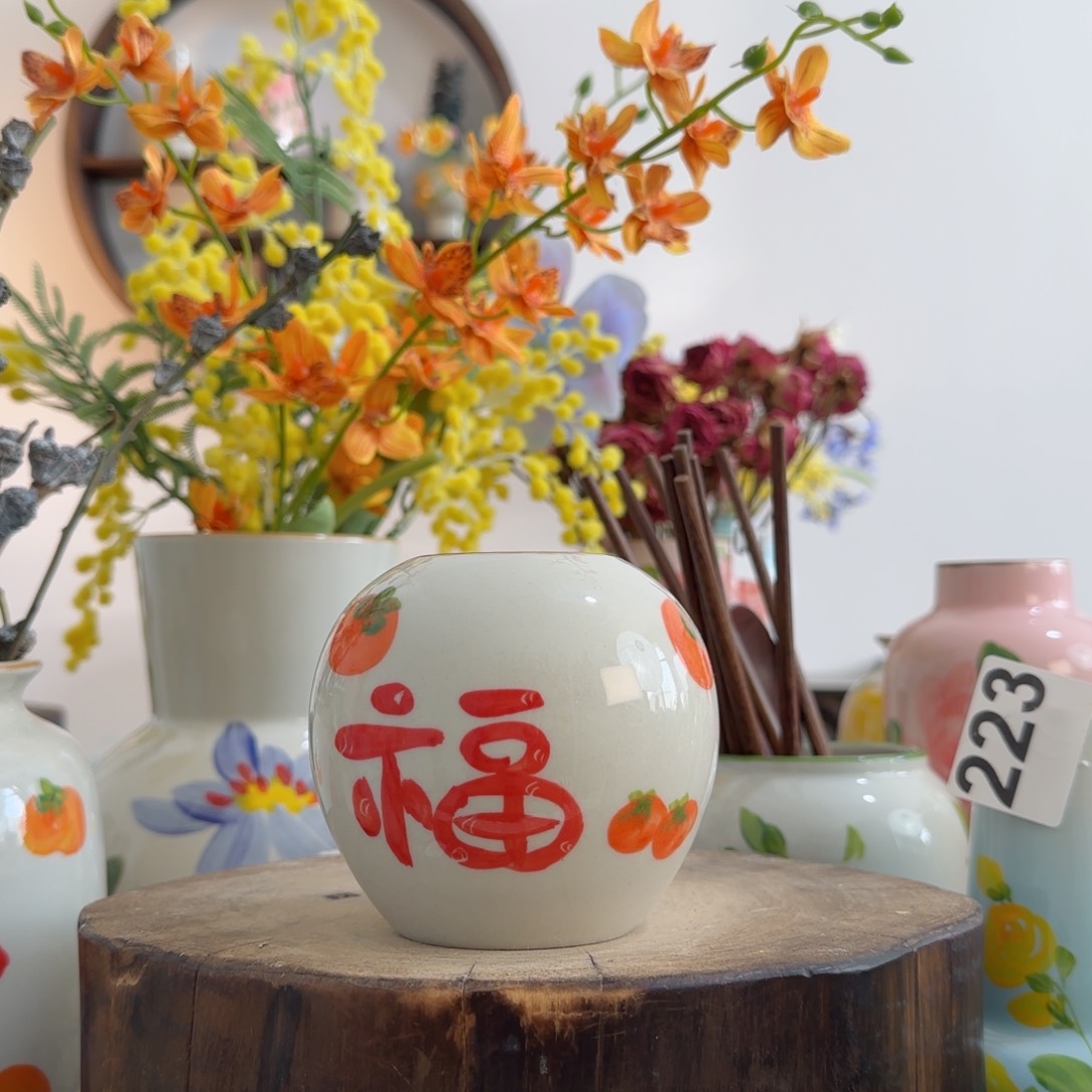 摆件景德镇手绘陶瓷花瓶摆件无孔