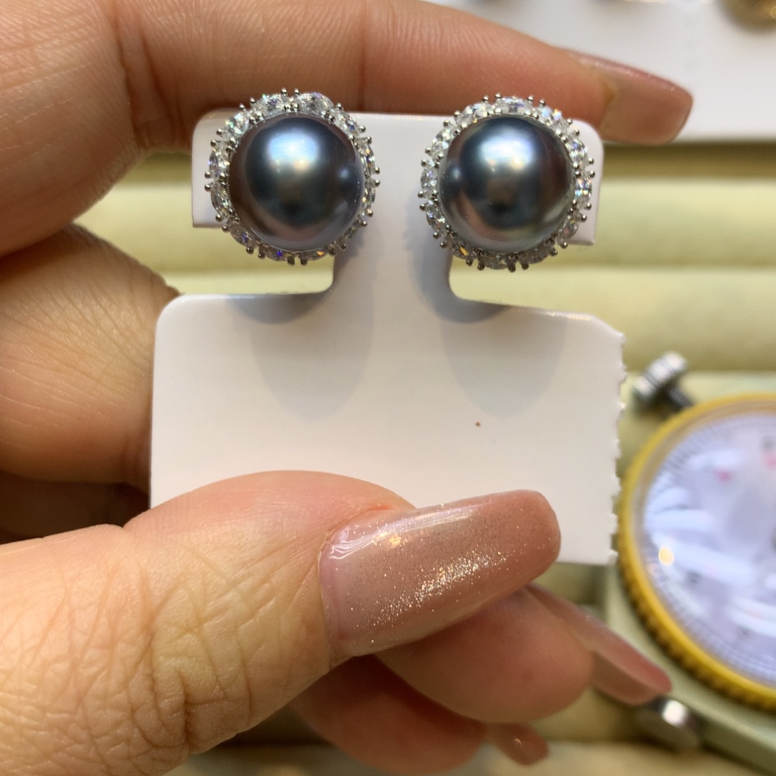 银S925镶嵌耳饰海水珍珠