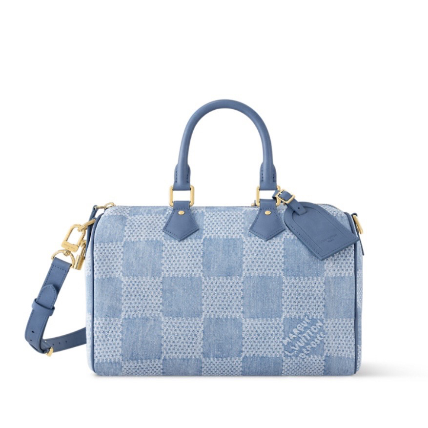 99新 LouisVuitton/路易威登 Speedy30棋盘格牛仔丹宁单肩包 G026