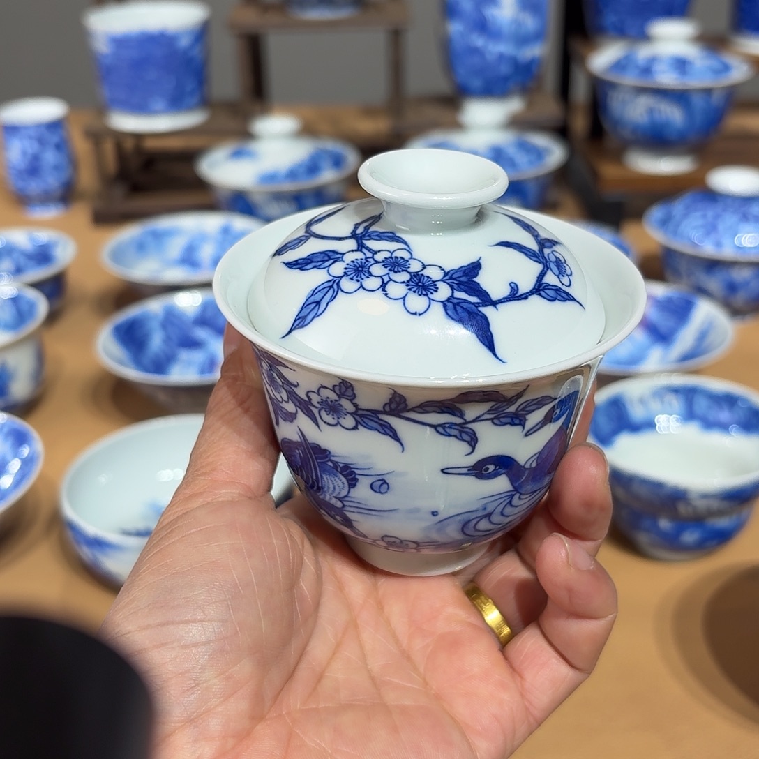 景德镇纯手绘盖碗微瑕