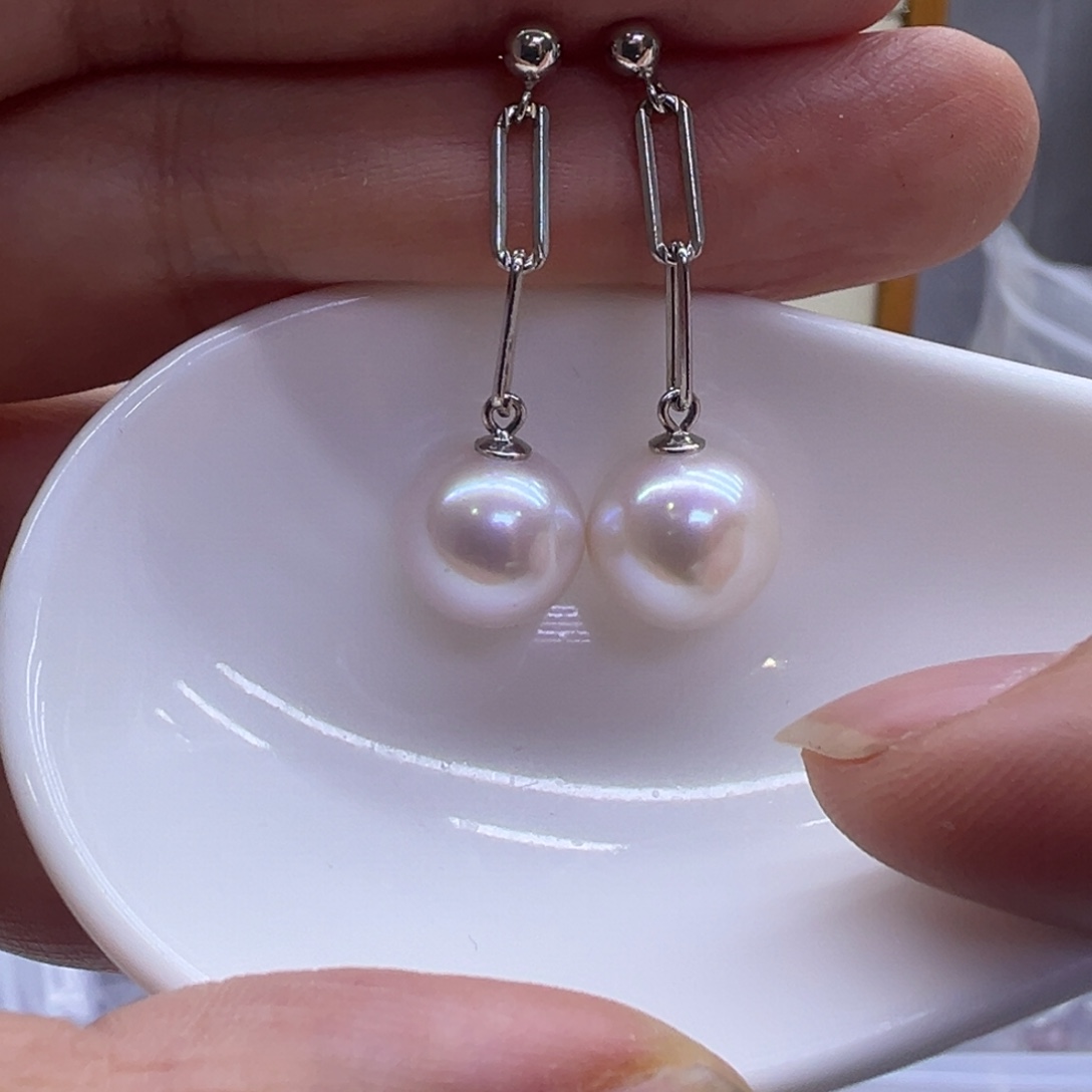 银S925镶嵌淡水珍珠耳饰