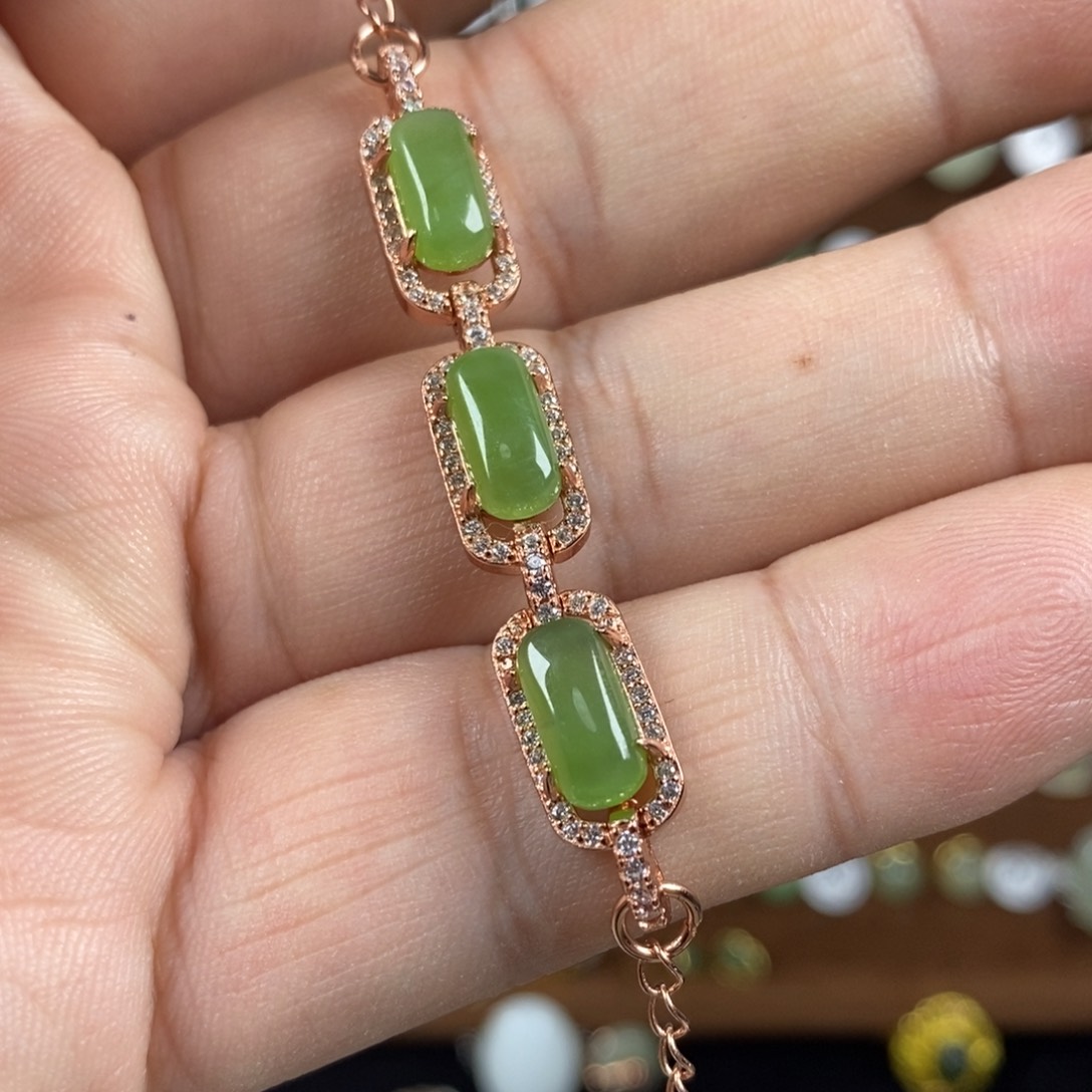 和田玉（碧玉）戒指银S925镀金镶嵌