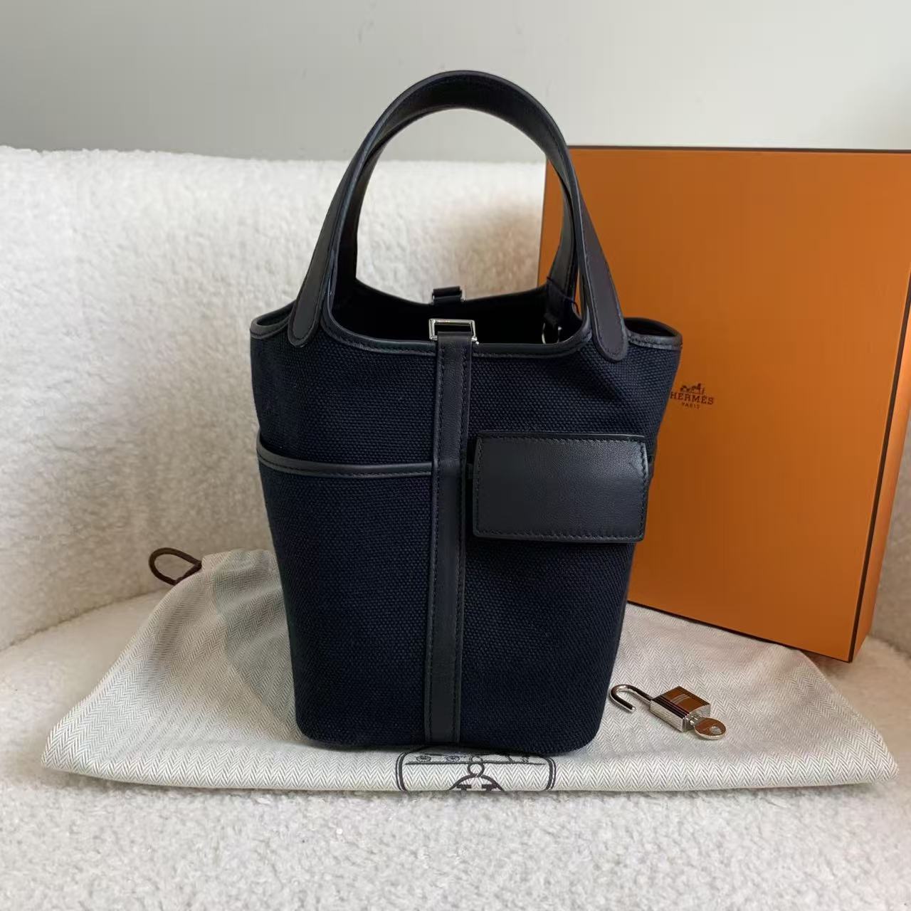 99新 Hermes/爱马仕 壹臻/黑银cargo菜篮子18 u刻 80255140