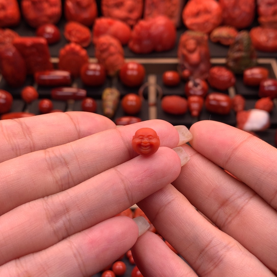 南红玛瑙南红保山货头弥勒佛头9.5mm未镶嵌