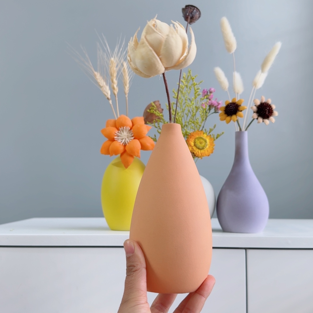 明***风摆件陶瓷小花瓶含花总高约20-30cm