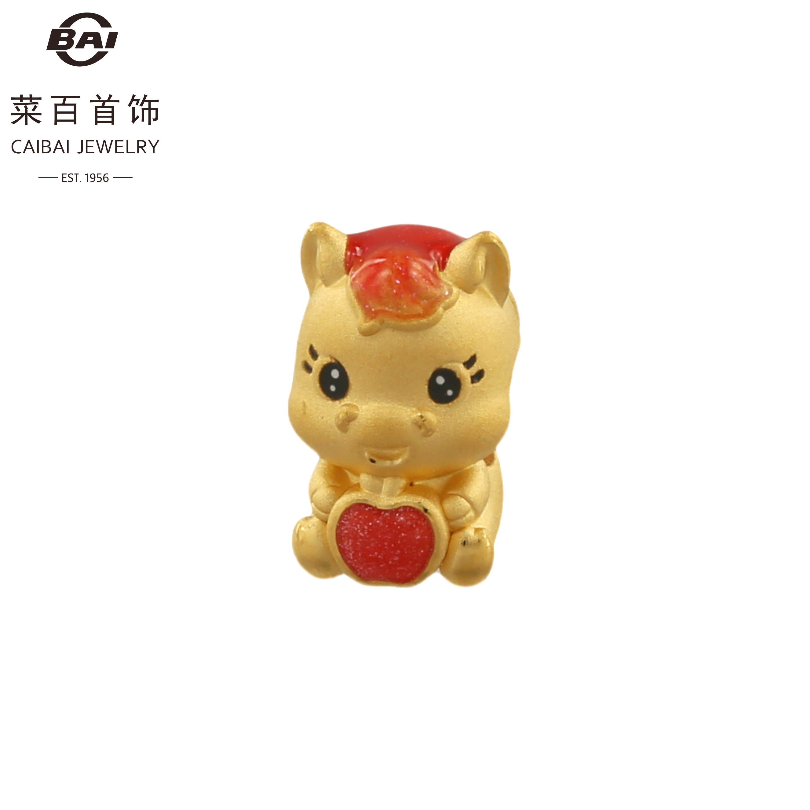 CBAI/菜百HYF足金饰品足金990宝宝可爱鎏彩3D