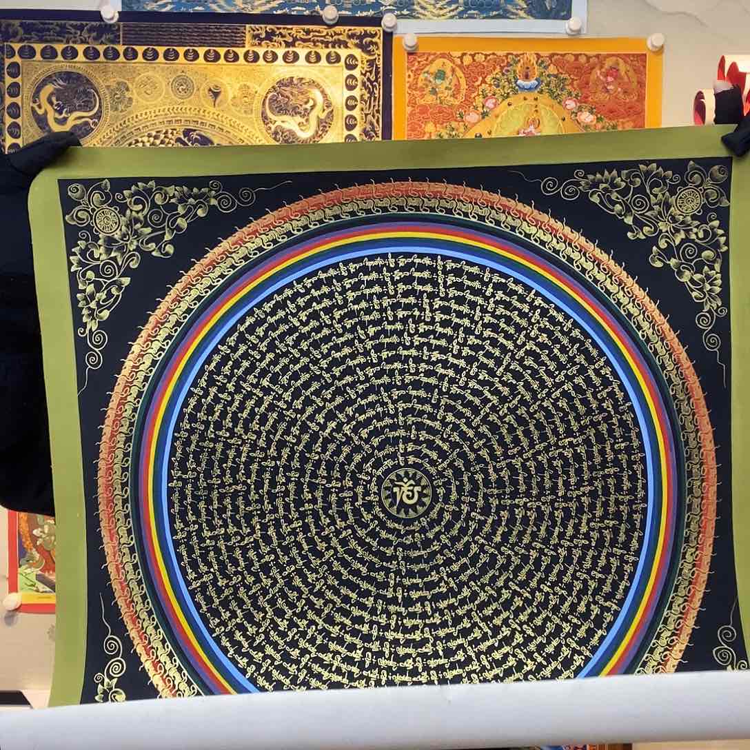 卷轴画纯手绘六字真言唐卡50厘米左右