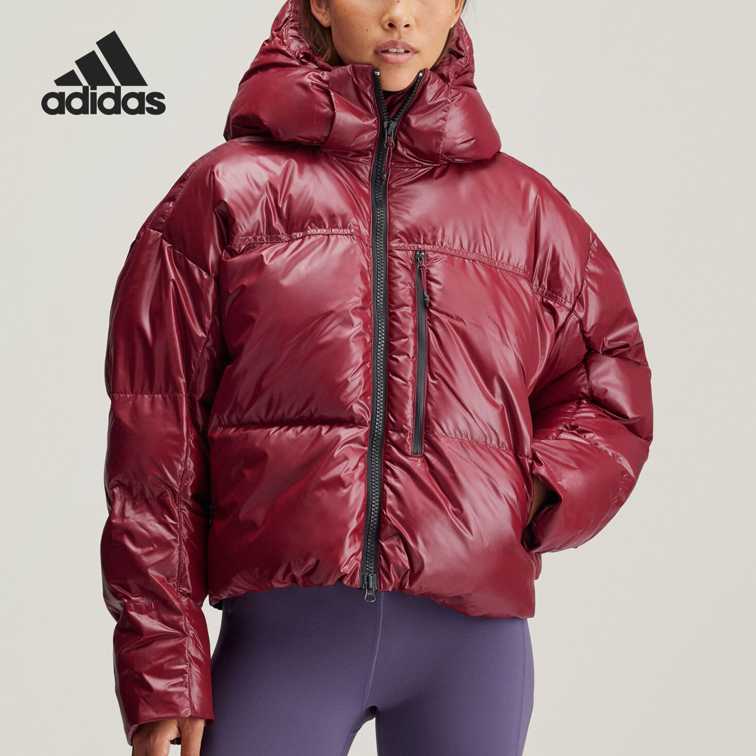 Adidas/阿迪达斯正品新款女士短款保暖连帽面包棉服IW3843