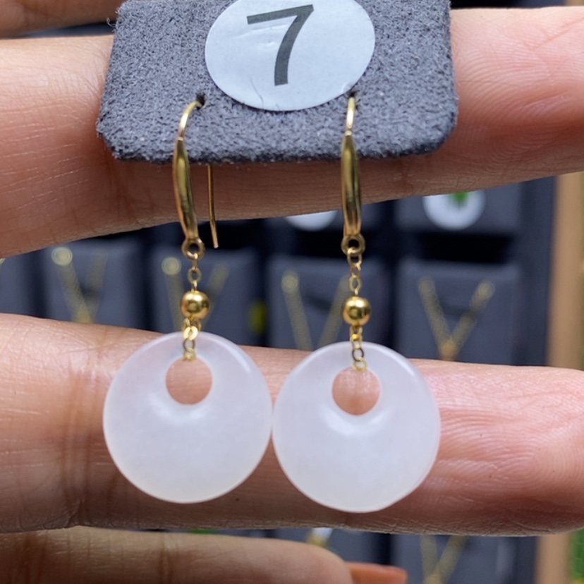 【闪购商品】和田玉耳饰18K金镶嵌13.8x5平安公主扣耳饰