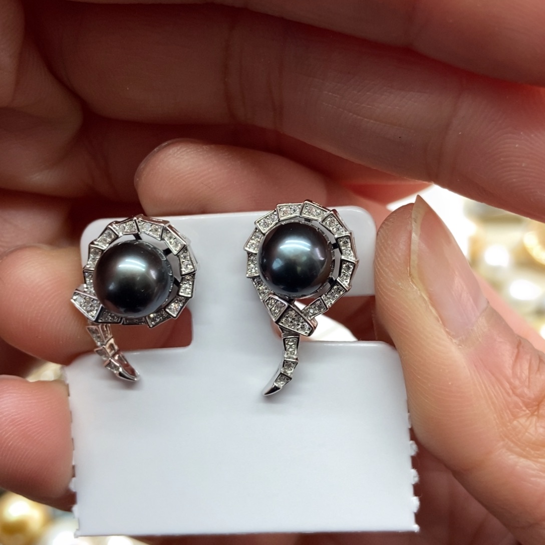 海水珍珠耳饰银S925镶嵌