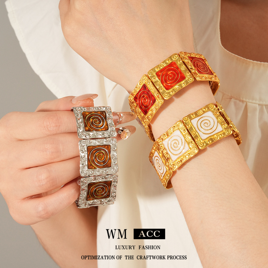 合金珐琅手镯 2026新年过年珐琅方形拼接手链时尚复古简约小众