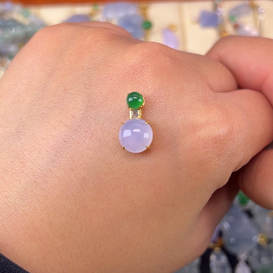 吊坠(不含链)18K金镶嵌翡翠