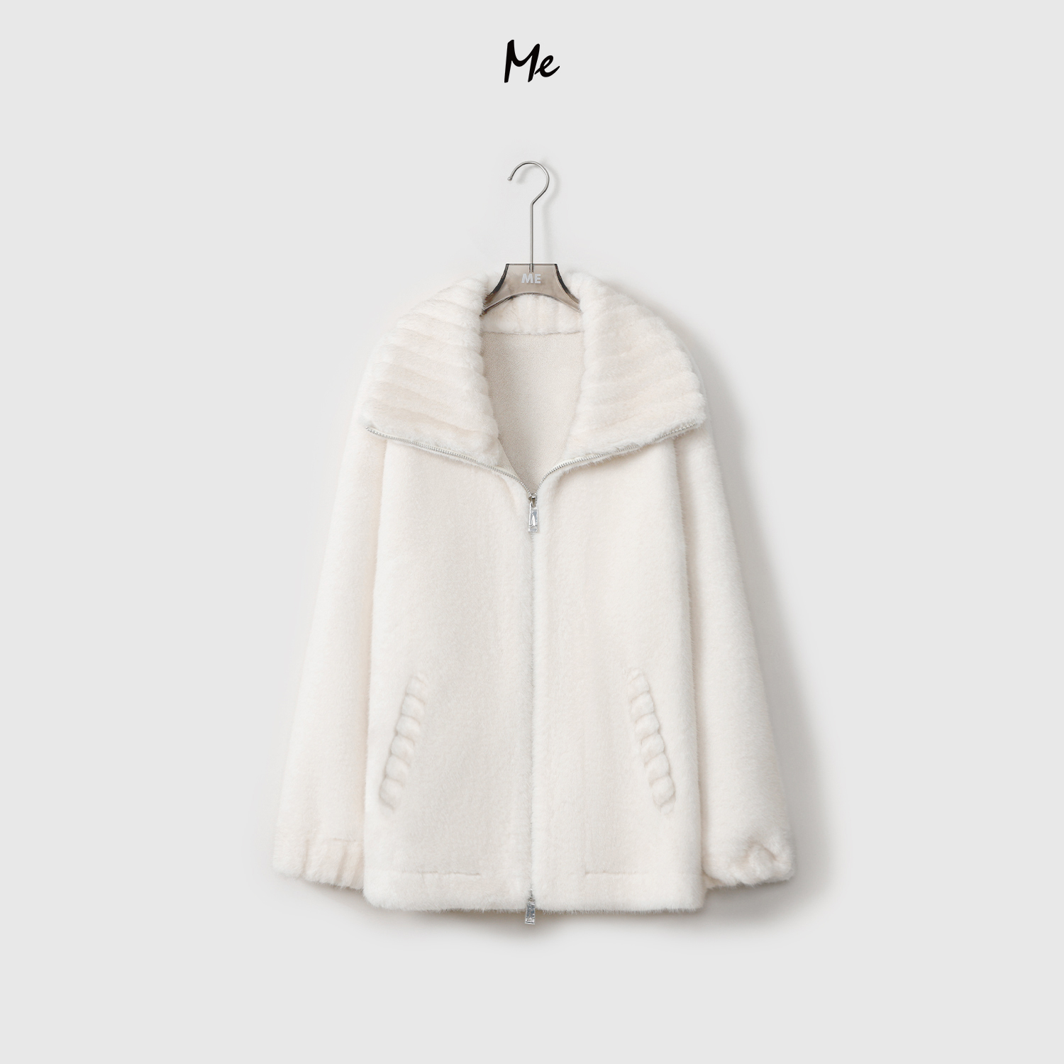 ME【月牙滩】剪花毛领一手长环保毛毛外套立领百搭保暖外套MEQA3430