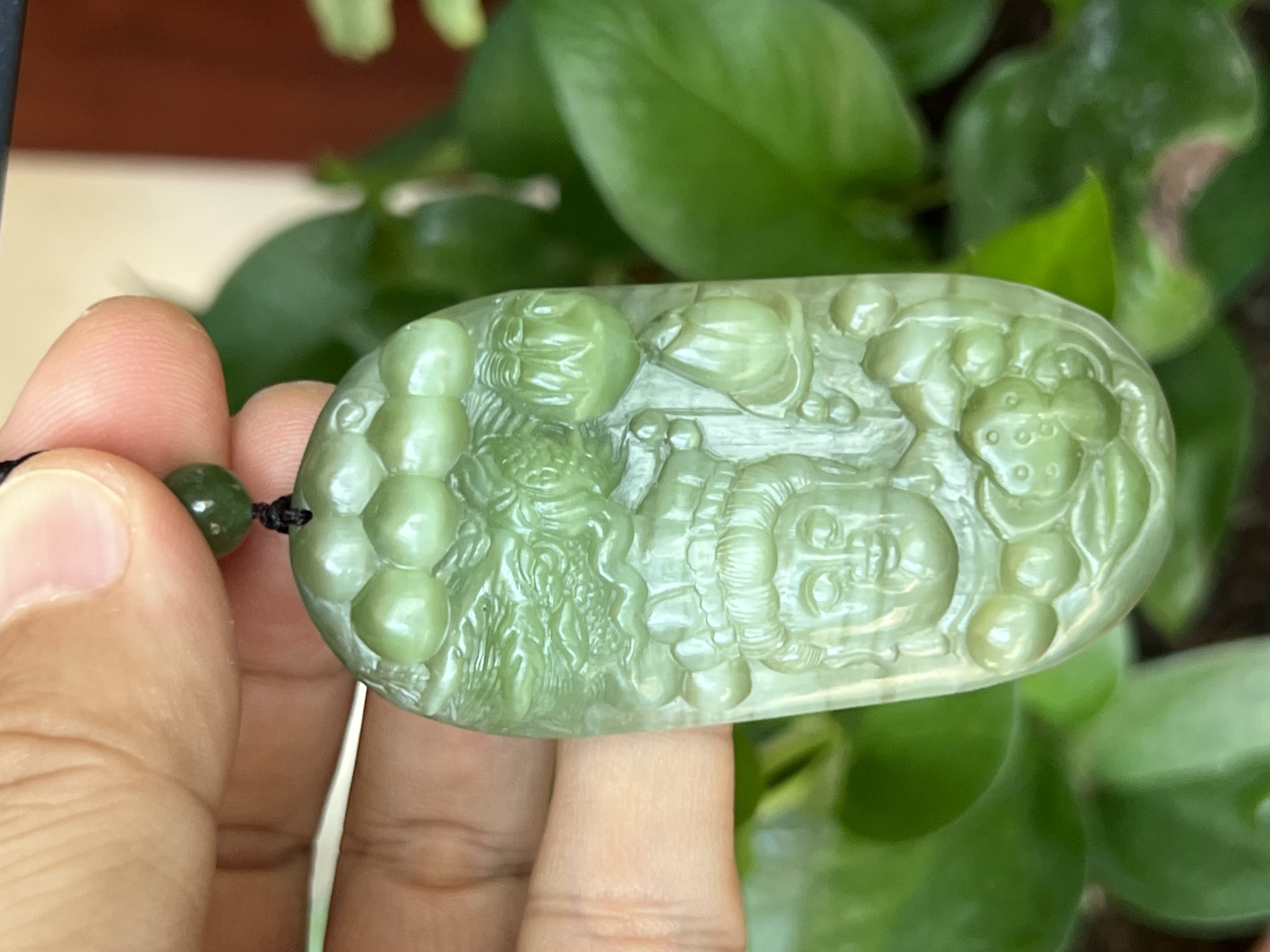 和田玉碧玉猫眼观音挂坠