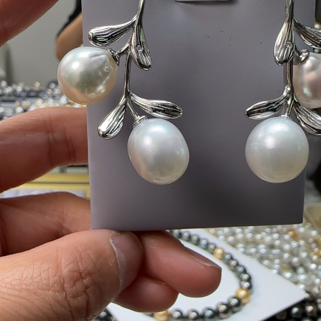 海水珍珠耳饰银S925镶嵌