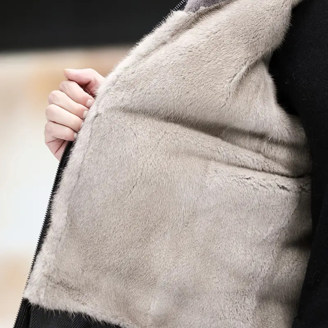 男士冬立翻领季短服水貂内胆保暖大衣