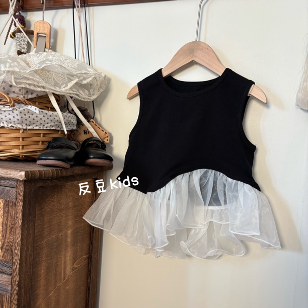 反豆kids实体新款童装女童赫本风无袖花边上衣2255