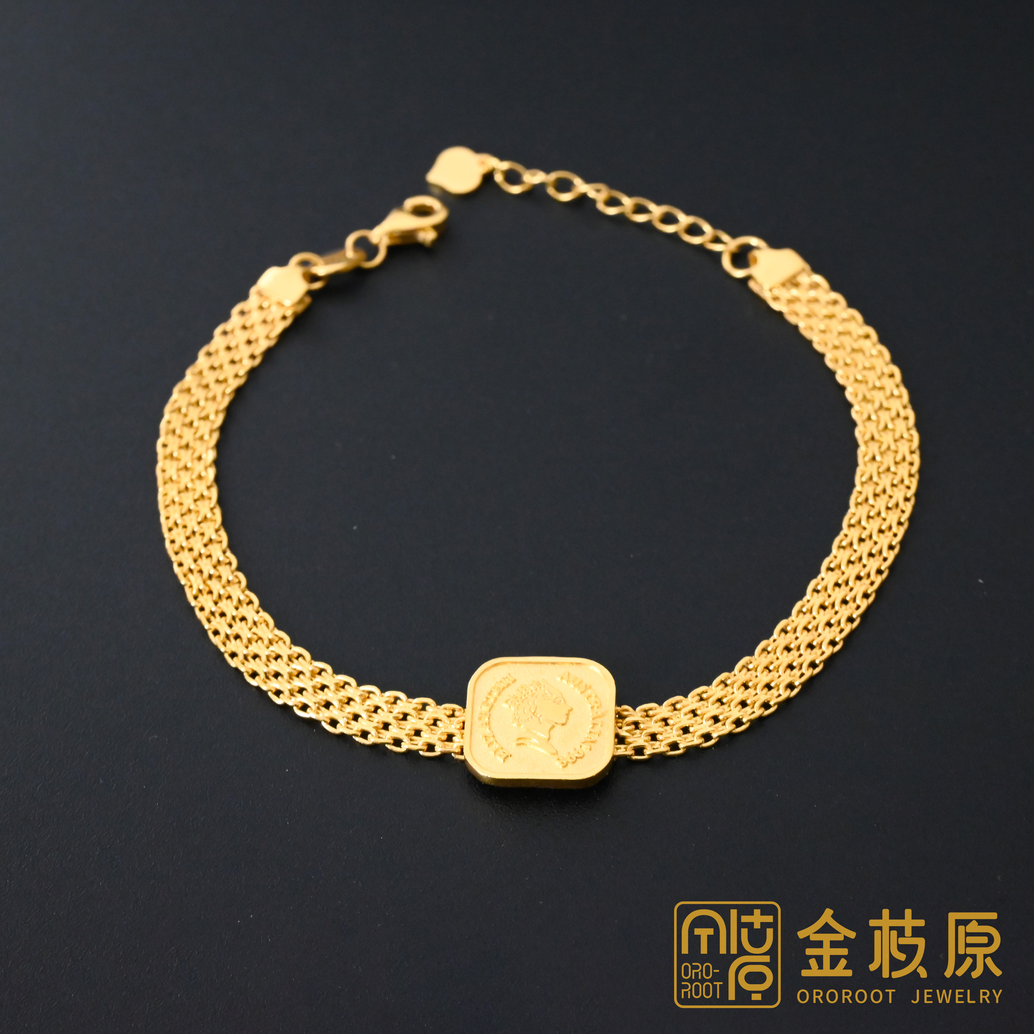 【金枝原】足金999 方女王牌手链