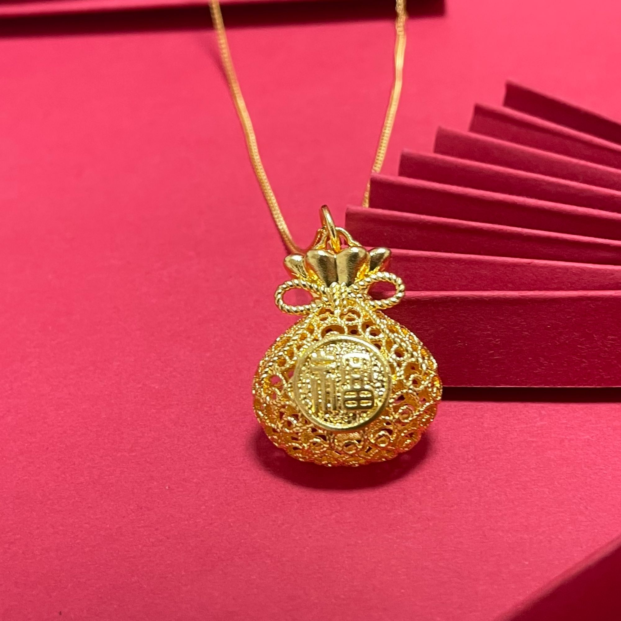 坠链均足银 福包套链银花丝镂空钱袋子女式新款生日礼物送女友