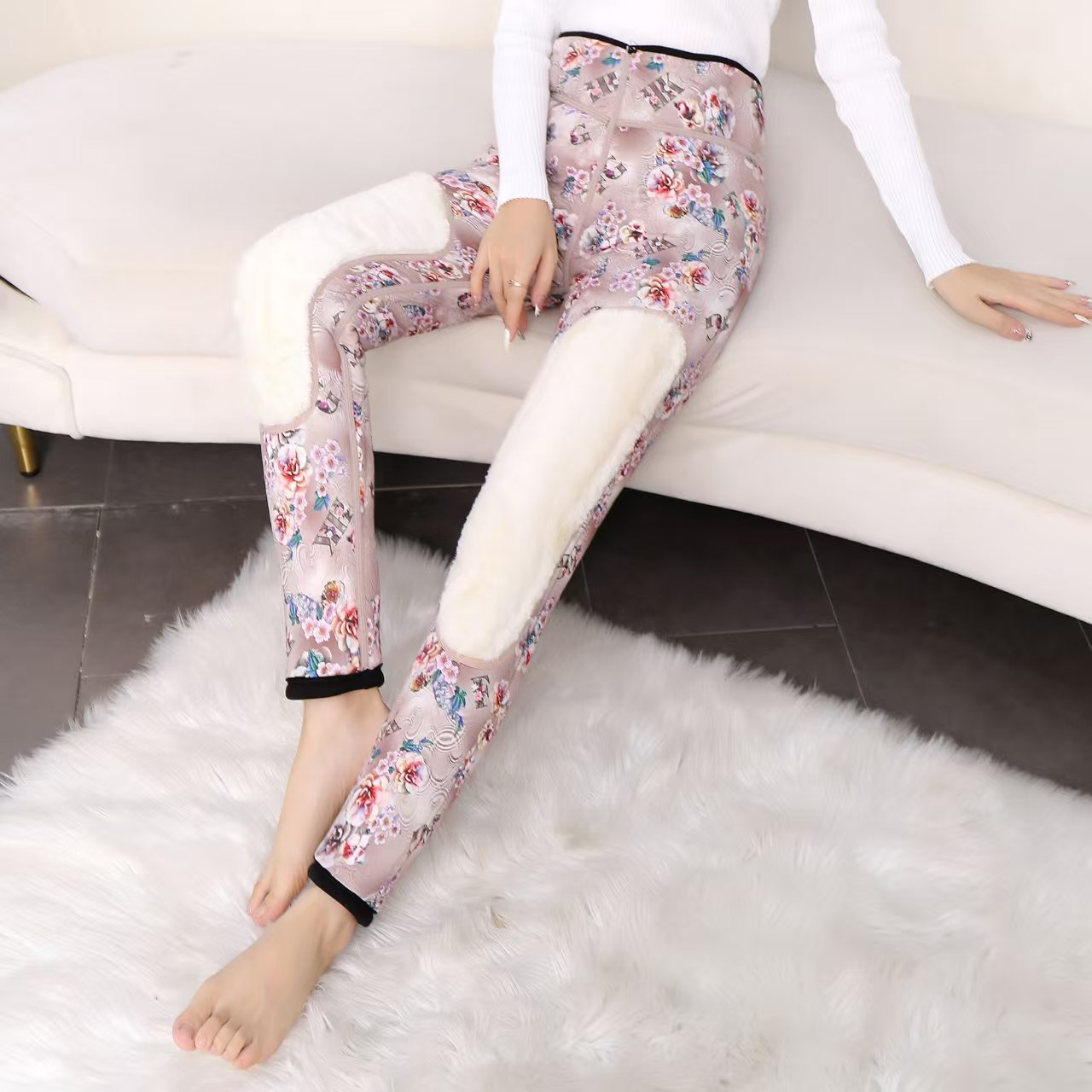 柒品羊羊毛填充加厚高腰棉裤女冬季防寒护膝大棉裤保暖夹层含羊毛