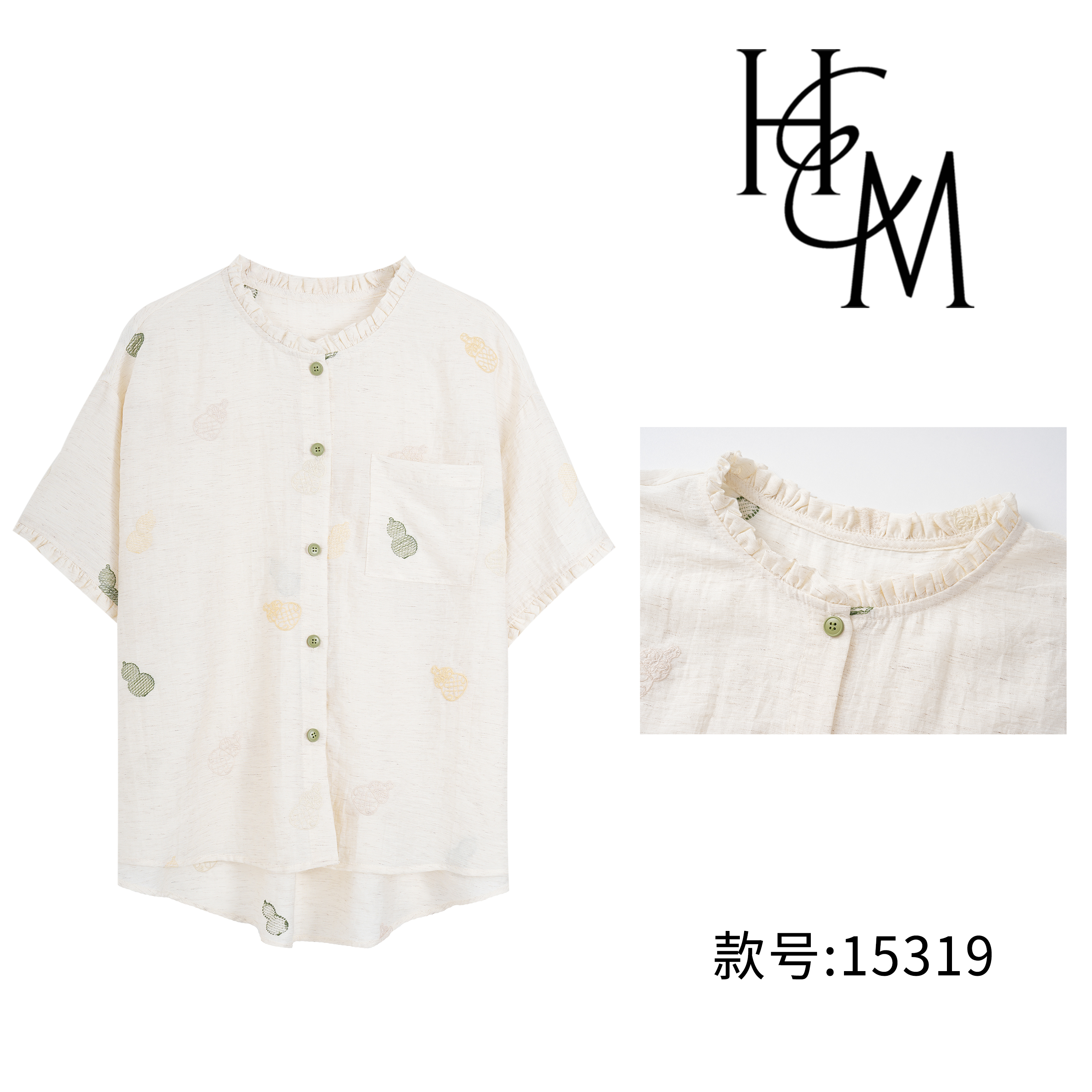 HUIERMAN/慧尔曼莱赛尔天丝设计师款法式葫芦印花显瘦衬衫【15319】